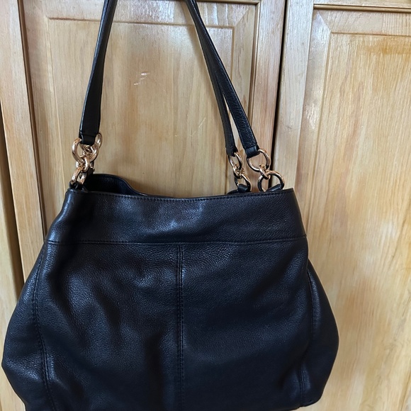 COACH Large Lexy Shoulder Bag In Pebble Leather - Black / Gold - Picture 5 of 9